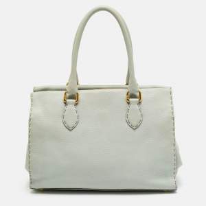 Pre Owned Fendi Mint Green Selleria Leather Firenze Frame Tote