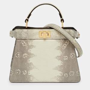 Pre Owned Fendi Grey/White Lizard Peekaboo ISeeU Petite Top Handle Bag