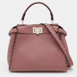 Pre Owned Fendi Old Rose Pink Leather Mini Peekaboo Top Handle Bag