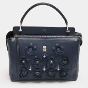 Pre Owned Fendi Blue Leather Dotcom Top Handle Bag