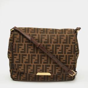 Pre Owned Fendi Tobacco Zucca Canvas Flap Crossbody Bag