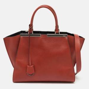 Pre Owned Fendi Burnt Red Leather Medium 3Jours Tote