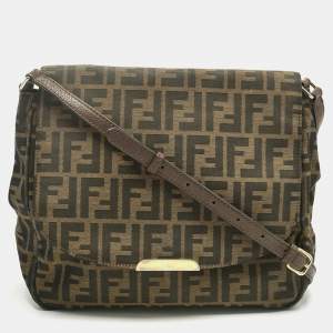 Pre Owned Fendi Tobacco Zucca Canvas Flap Crossbody Bag