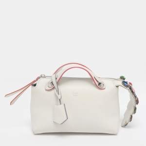Pre Owned Fendi White Leather Mini By The Way Embellished Crossbody Bag