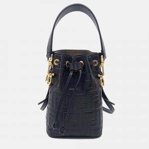 Pre Owned Fendi Black Leather Montrezo Bucket Bag Mini