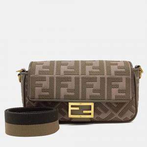 Pre Owned Fendi Brown Canvas and Leather Baguette Bag
