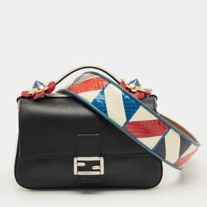 Pre Owned Fendi Multicolor Leather Micro Flowerland Double Baguette Bag w/Snakeskin Strap