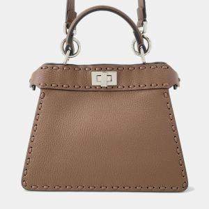 Pre Owned Fendi Peekaboo Selleria I See You Brown Leather Size Petit