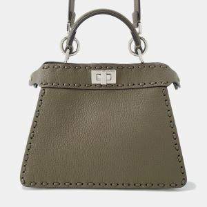 Pre Owned Fendi Peekaboo Selleria I See You Khaki Leather Size Petit