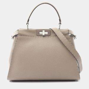 Pre Owned Fendi Peekaboo Selleria Beige Leather Shoulder Bag