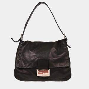 Pre Owned Fendi Black Lambskin Baguette Mamma Handbag