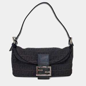 Pre Owned Fendi Black Fabric Zucca Mini Mamma Bag