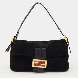 مملوكة مسبقًا Fendi Flap Baguette Black Suede Bag