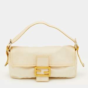 مملوكة مسبقًا Fendi Vintage Off White/Yellow Canvas and Python Trim Baguette