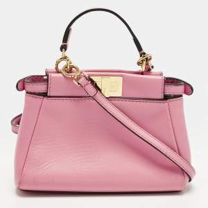 مملوكة مسبقًا Fendi Peekaboo Micro Pink Leather Top Handle Bag