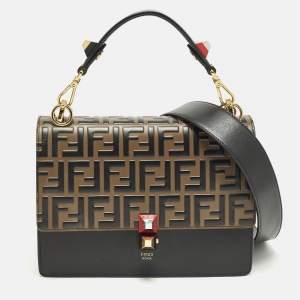 مملوكة مسبقًا Fendi Kan I Medium Black/Brown Zucca Leather Top Handle Bag