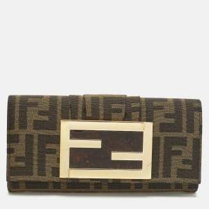 Pre Owned Fendi FF Logo Tobacco Zucca Canvas Continental Wallet