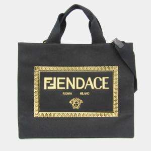 Pre Owned Fendi FENDI X Versace Fendace Canvas Shoulder Bag Tote Bag Gold Black