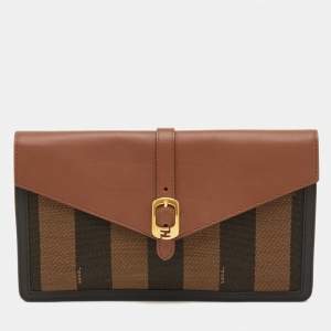 Pre Owned حقيبة كلتش فنجي قماش و جلد بألوان ثلاثية "بيكين" بشكل ظرف