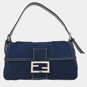 Pre Owned Fendi Indigo Denim Baguette Handbag