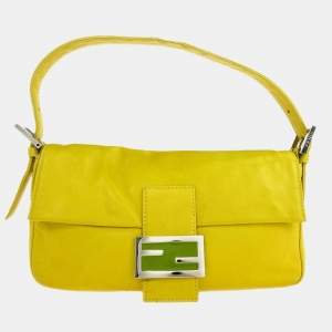 Pre Owned Fendi Yellow Leather Baguette Handbag