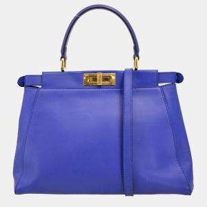 Pre Owned Fendi Blue Leather Peekaboo Fit 2Way Handbag