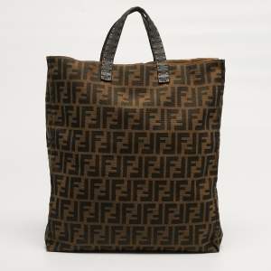 Pre Owned Fendi Tobacco Zucca Canvas and Leather Shopper Tote