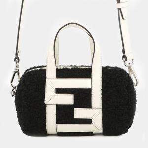 Pre Owned Fendi Zucca 2-Way Mini Bag Black/White Fur Leather