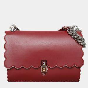 Pre Owned Fendi Smooth Burgundy Leather Kan I Medium Shoulder Bag