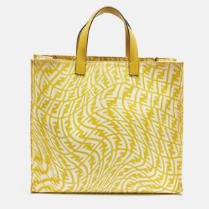 مملوكة مسبقًا Fendi Mania Large Yellow/White FF Vertigo Coated Canvas Tote