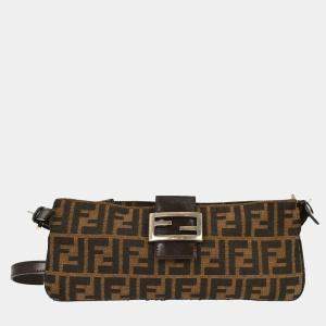 Pre Owned Fendi Brown Zucca Shoulder Bag