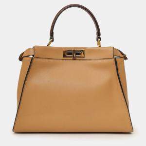 Pre Owned Fendi Brown Leather Peekaboo Medium Bag With Strap
