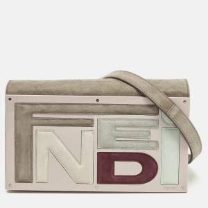 Pre Owned Fendi Logo Beige/Light Pink Plexiglass and Suede Clutch Bag
