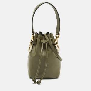 مملوكة مسبقًا Fendi Mon Tresor Mini Olive Green Leather Bucket Bag