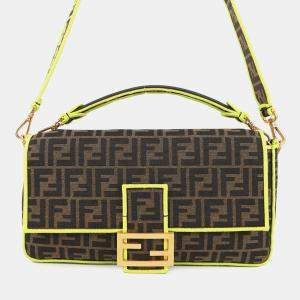 مملوكة مسبقًا Fendi Zucca Mamma Bucket 2-Way Shoulder Bag Brown/Neon Yellow Canvas Size Large