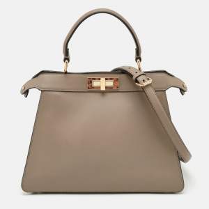 Pre Owned Fendi Peekaboo Iseeu Medium Beige Leather Top Handle Bag