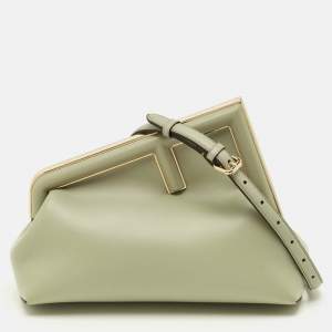 Pre Owned Fendi Midi First Light Green Leather Shoulder Bag