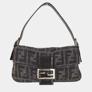 Pre Owned Fendi Gray Wool Baguette Handbag