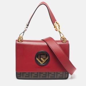 Pre Owned Fendi Kan I F Red/Black Zucca Embossed Leather Top Handle Bag