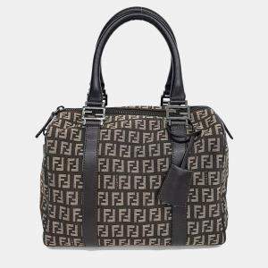 Pre Owned Fendi Black Fabric Zucca Boston Bag