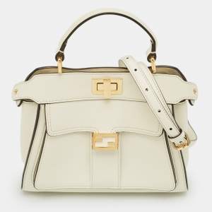 Pre Owned Fendi Peekaboo Front Pocket White Leather Top Handle Bag
