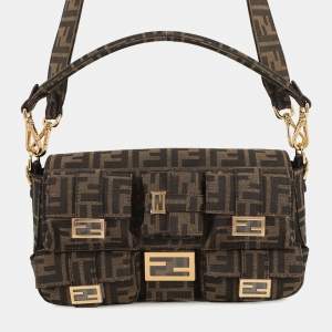 Pre Owned Fendi Zucca Multi-Pocket Baguette Brown/Black Jacquard