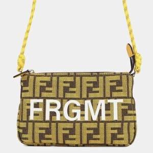 Pre Owned Fendi Fragment Hiroshi Fujiwara Collaboration Baguette Slim Clutch Yellow/Brown Canvas