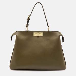 Pre Owned حقيبة فندي بيكابو ايس يو كبيرة ناعمة جلد زيتوني بمسكة علوية