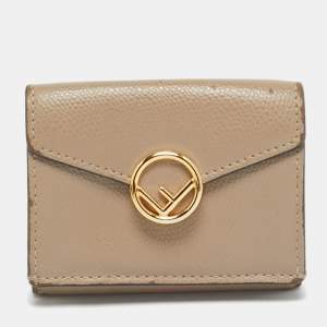 Pre Owned محفظة فندي جلد بيج باجيت ميكرو ثلاثية الطي