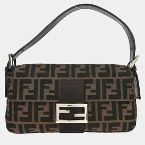 Pre Owned Fendi Brown Canvas Zucca Baguette Handbag