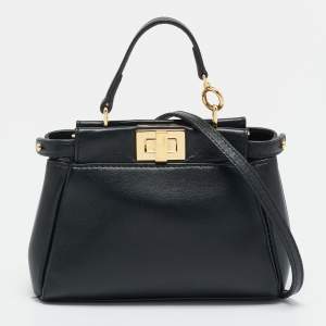 Pre Owned Fendi Peekaboo Micro Black Leather Crossbody Bag