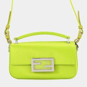 Pre Owned Fendi Baguette Phone Pouch Light Green/Brown Satin