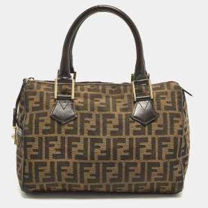 Pre Owned Fendi Forever Bauletto Tobacco Zucca Canvas and Leather Bag