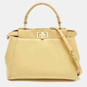 Pre Owned Fendi Peekaboo Mini Light Yellow Leather Top Handle Bag